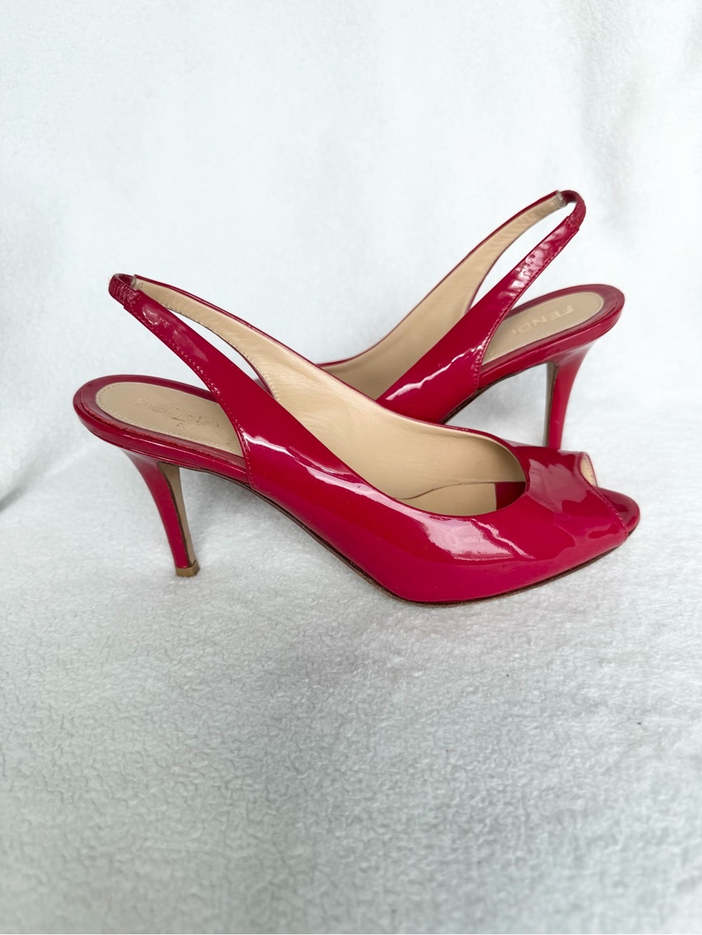 Fendi Red Patent Leather Peep Toe Slingback Heels – Size 36.5 – Made in Italy